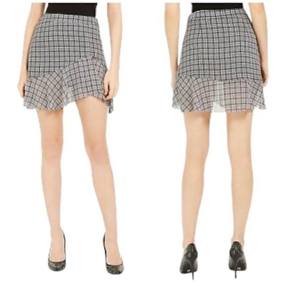 41. Michael Kors Black & White Houndstooth mini flounce skirt Size 10 NWT